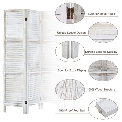 Room Divider with Shelves, Privacy Screen, Room Dividers and Folding Privacy Screens, 5 Panel Wood Temporary Wall Partition Separation Separator, Coconut