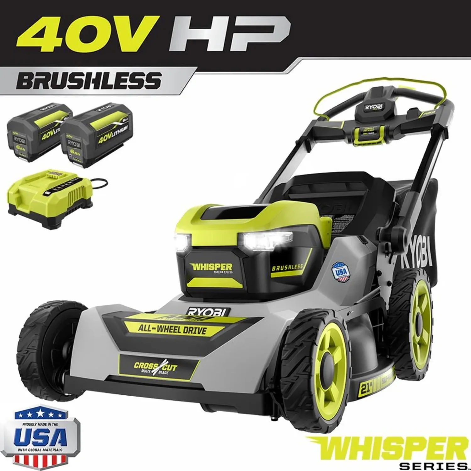 RYOBI 40V HP Brushless Whisper Series Lawn Mower - Curated Treasures Market