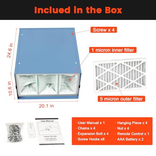Abestorm Air Filtration System 3-Speed Remote-Controlled (650CFM/850CFM/1100CFM) Built-in Ionizer