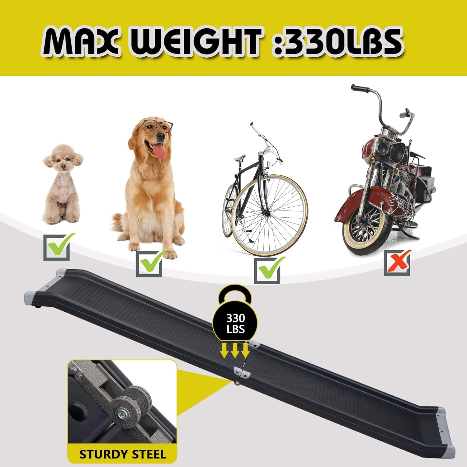 62”L Heavy Duty Portable Folding Dog Ramps for Large Dogs SUV, Truck Car Ramp Stairs Step Ladder for Pet, Non-Slip Design for Pool Boat