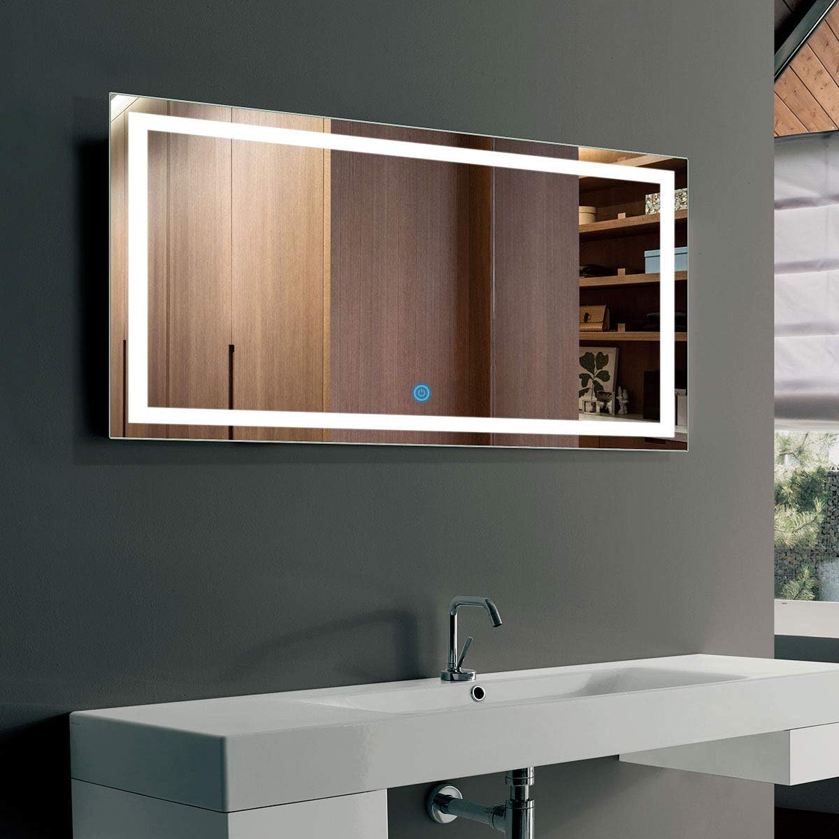 BHBL 60 x 36 Inch Illuminated LED Bathroom Mirror with Smart Button, Anti Fog, Dimmable, Bluetooth Speakers, Vertical & Horizontal Mount, Hotel Office Bar Mirror (D224-6036A)