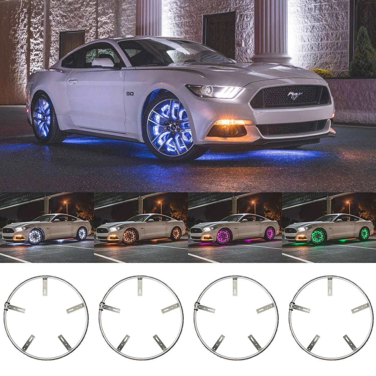 LEDGlow 4pc 14x22 Million Color LED Wheel Ring Light Kit