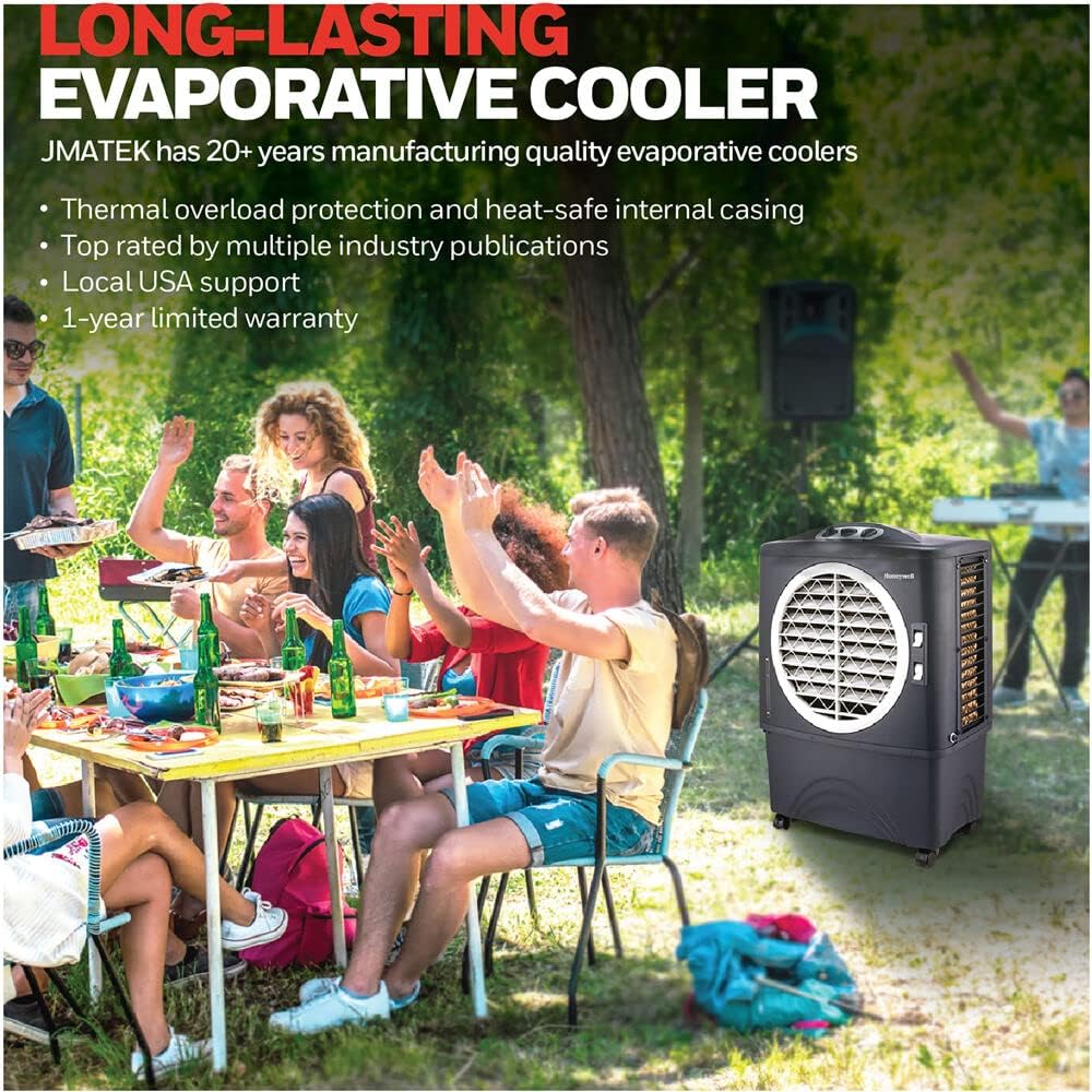 Honeywell Powerful 1062 CFM Outdoor Portable Evaporative Cooler with Fan, Long-Lasting Honeycomb Pads on 3 Sides & Copper Continuous Water Supply Connection