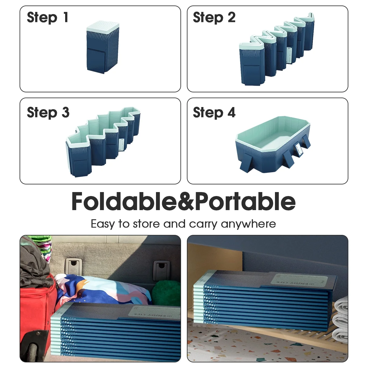 EONROACOO 89in Foldable Swimming Pool Above Ground Pool Kiddie Pool for 1-4 People(Blue)