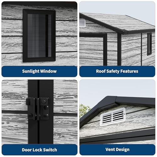All-Weather Resin Shed with Window, Outdoor Plastic Garden Shed with Lockable Door and Vents, Outdoor Resin Storage Sheds for Tool, Bike, Backyard, Patio