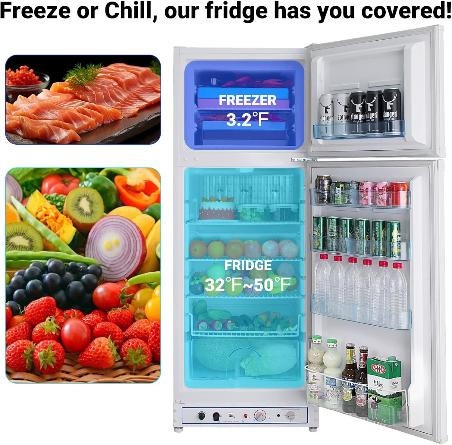 Smad 9.3 cu.ft Propane Refrigerator, Off Grid Propane Refrigerator with Freezer, 110V/Propane Fridge Freezer, Gas Fridge for Garage,RV,Food Truck,Chalets Use