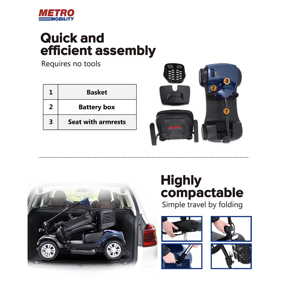 Travel Mobility Scooter, Heavy Duty Electric Scooters with 4 Anti-Tip Wheels, Compact Lightweight Mobility Scooters for Senior Adults Elderly, Foldable Mobility Scooter, Holds 300lbs, Purple