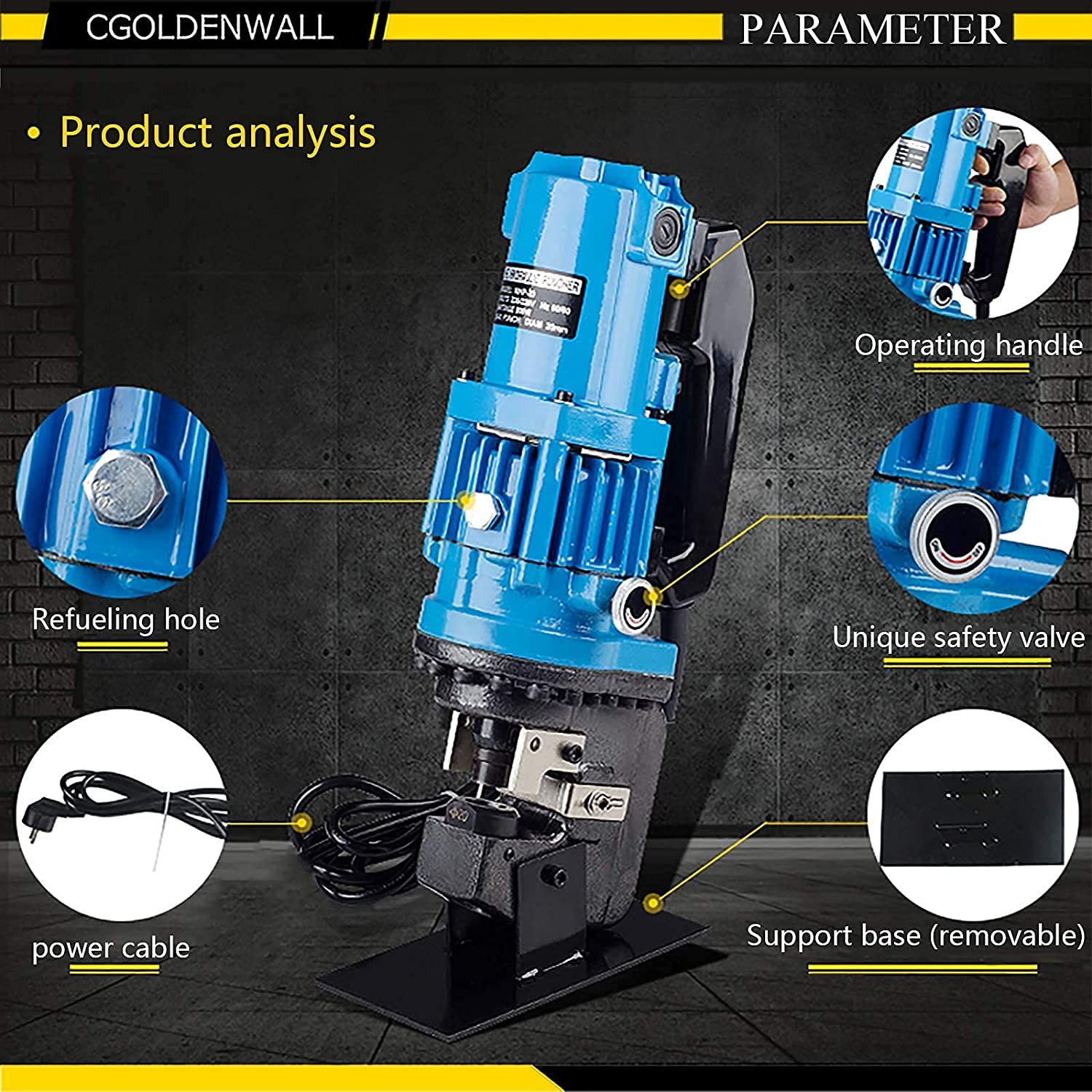 CGOLDENWALL 1200W Hydraulic Hole Puncher Electric Hydraulic Hole Punching Tool Hole Digger for Steel Plate Angle Steel Plate Iron Plate Aluminum Plate CE&ROHS Certificate