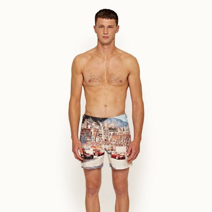 Men&s Orlebar Brown Bulldog Photographic Swim Trunks, Size 28 - Blue