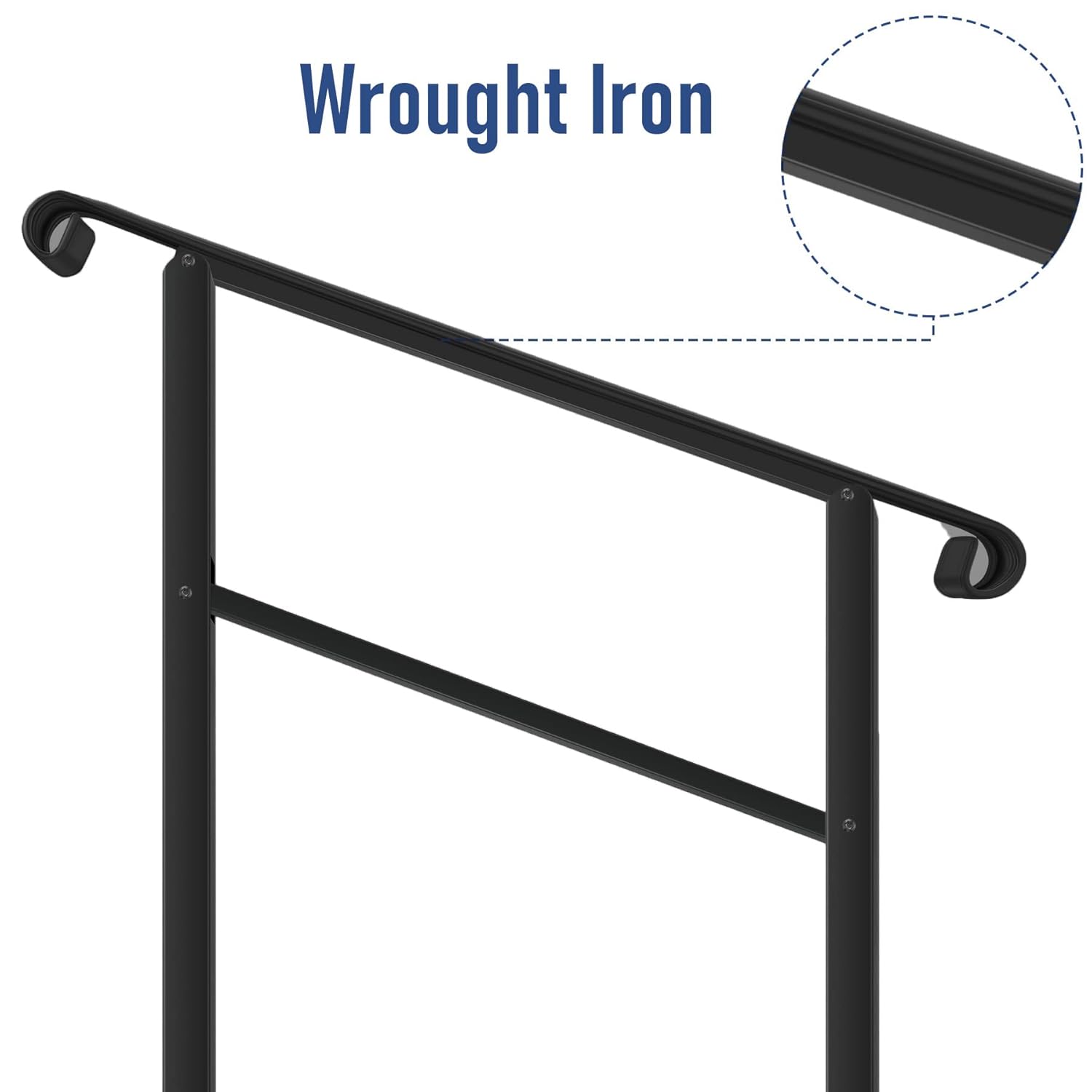 SCARIUOutdoor Stair Railing, Fit 1 or 3 Steps Handrails for Outdoor Steps, Black Wrought Iron Handrail, Flexible Front Porch Hand Rail, Transitional Handrails for Concrete Steps or Wooden Stairs