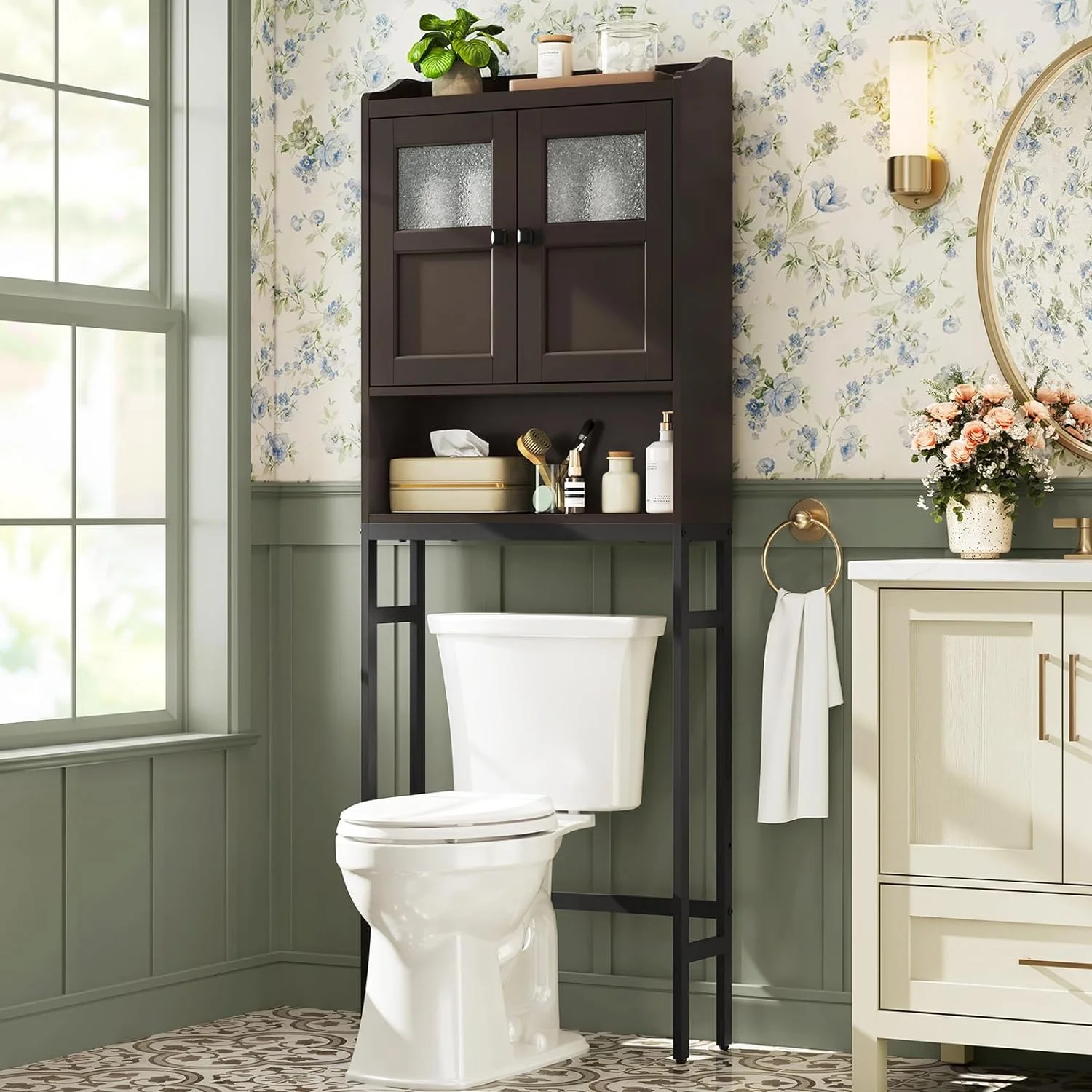 FJU Over The Toilet Cabinet for Bathroom Storage, Over Toilet Storage Cabinet, Above Toilet Storage with 2 Doors and Adjustable Shelf Space Saver Cabinet Over Toilet Bathroom Organizer ()
