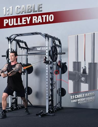 Major Fitness Drone2 Advanced Training Smith Machines– All-in-One Home Gym Squat Rack with Aluminum Pulley Set , Weight Bar, Dual LAT Pull-Down Systems & Cable Crossover Machine for Full-Body Workouts