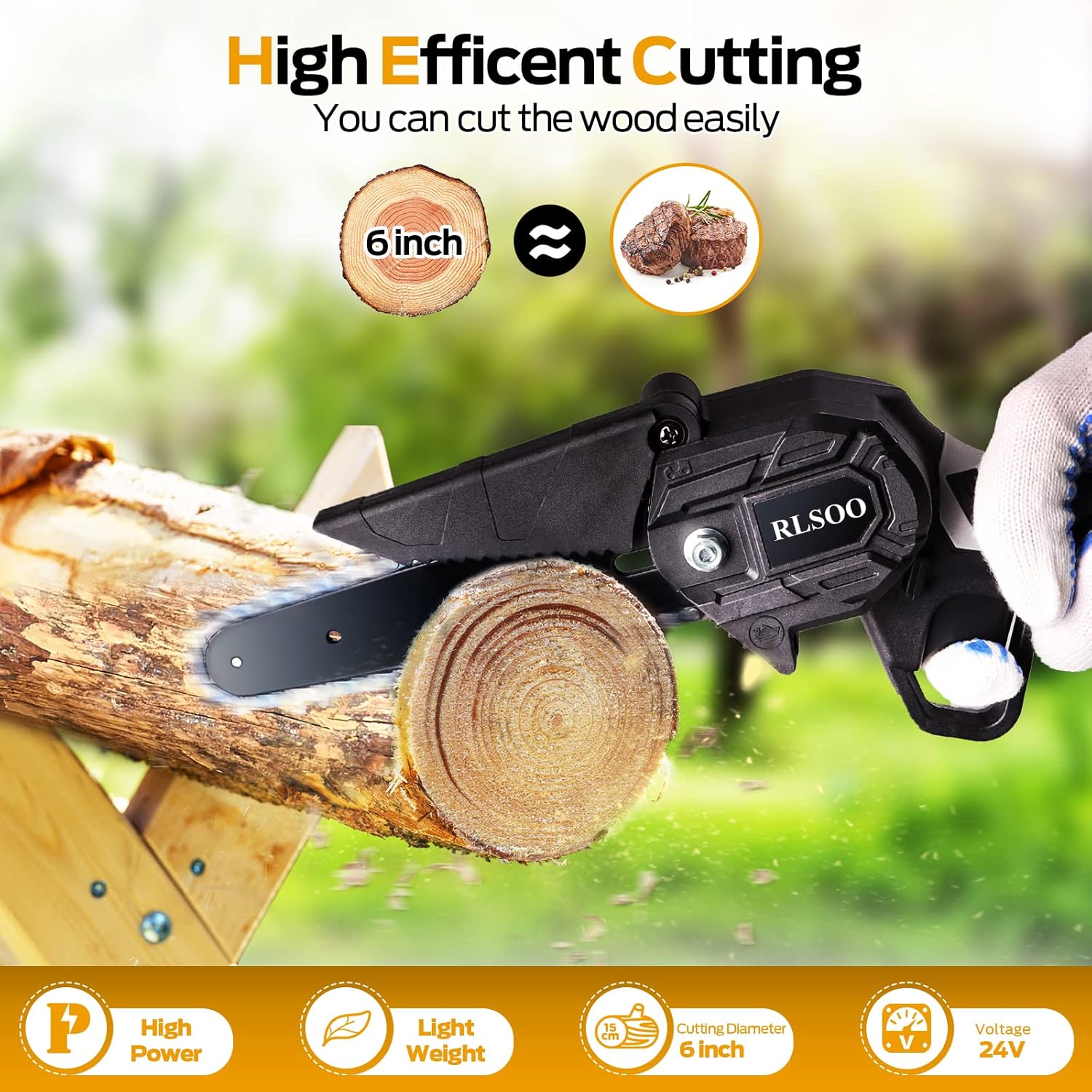 Mini Chainsaw, RLSOO Upgraded 6 Inch 24V Battery Powered Mini Chainsaw Cordless, Portable Electric Chainsaw with 2 Batteries and 2 Chains, Handheld Rechargeable Chainsaw for Wood Cutting Tree Pruning Pack of 2
