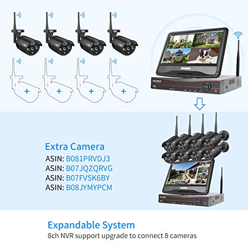 [Wireless Pro, 100ft Range] Hiseeu Wireless Security Camera System, Expandable 16CH 4K NVR, 4Pcs 3MP Night Vision WiFi Cameras Home Surveillance Outdoor, Motion Detection, 1TB HDD, One-Way Audio