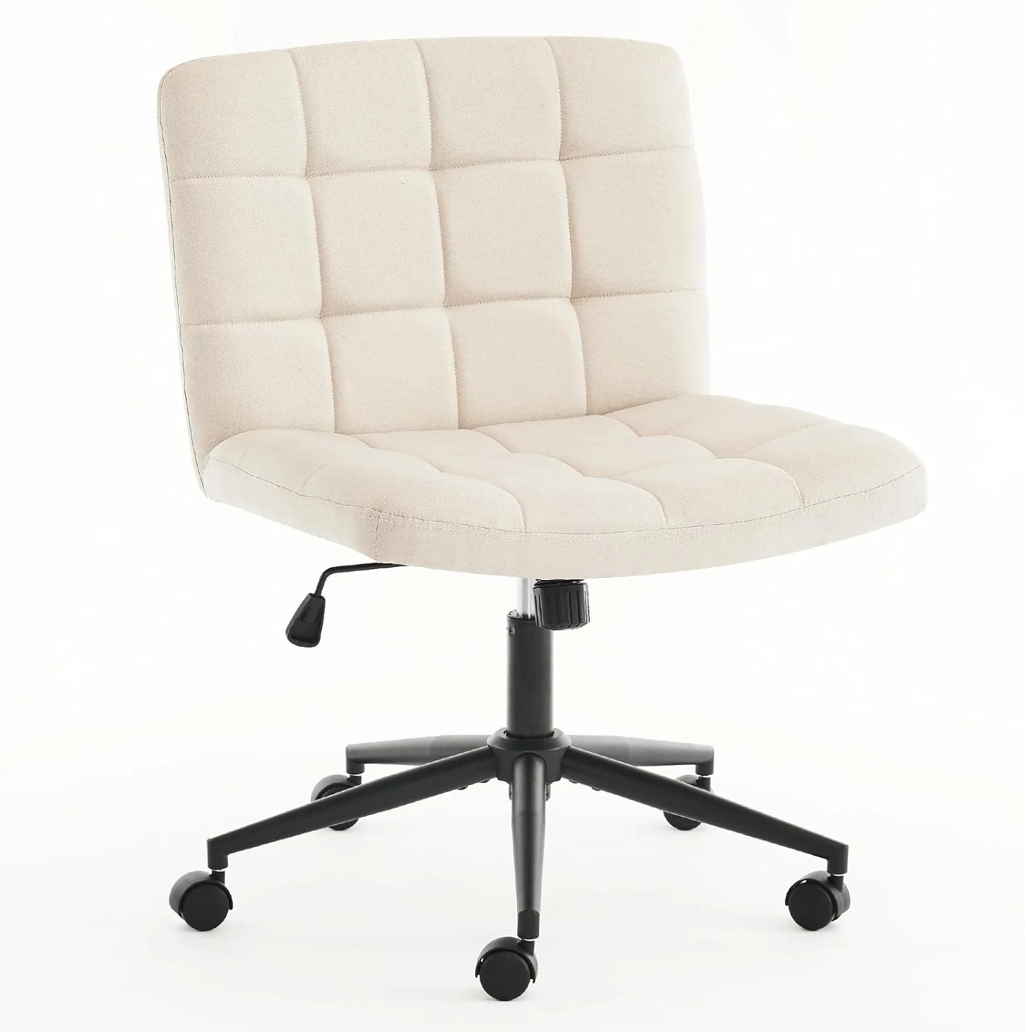 Wide Armless Desk Chair with Wheels, Mid Back Swivel Criss Cross Chair for Home Office, Height Adjustable Wide Seat Home Office Task Chairs, Beige