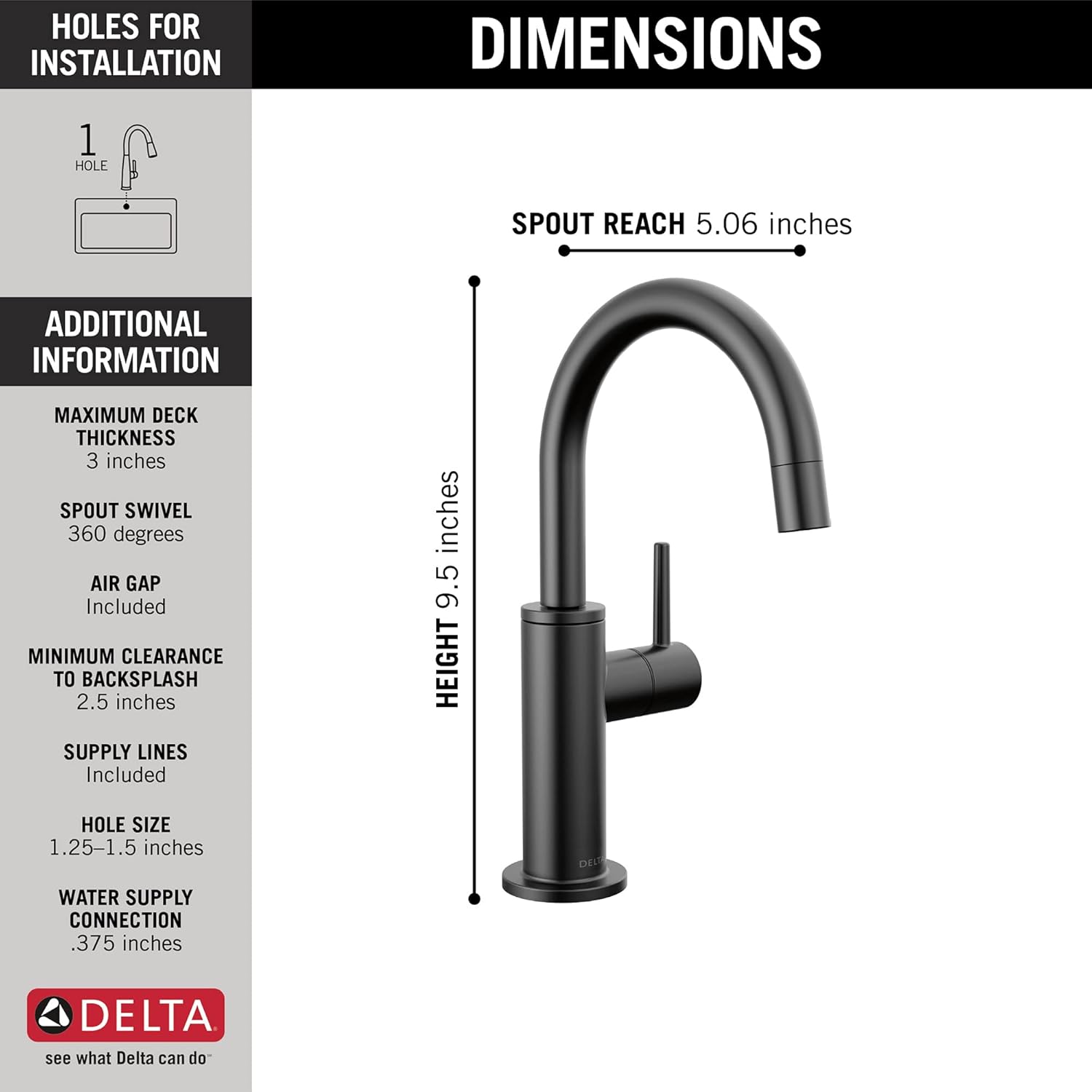 DELTA FAUCET 1930-BL-DST Contemporary Beverage Faucet, Matte Black