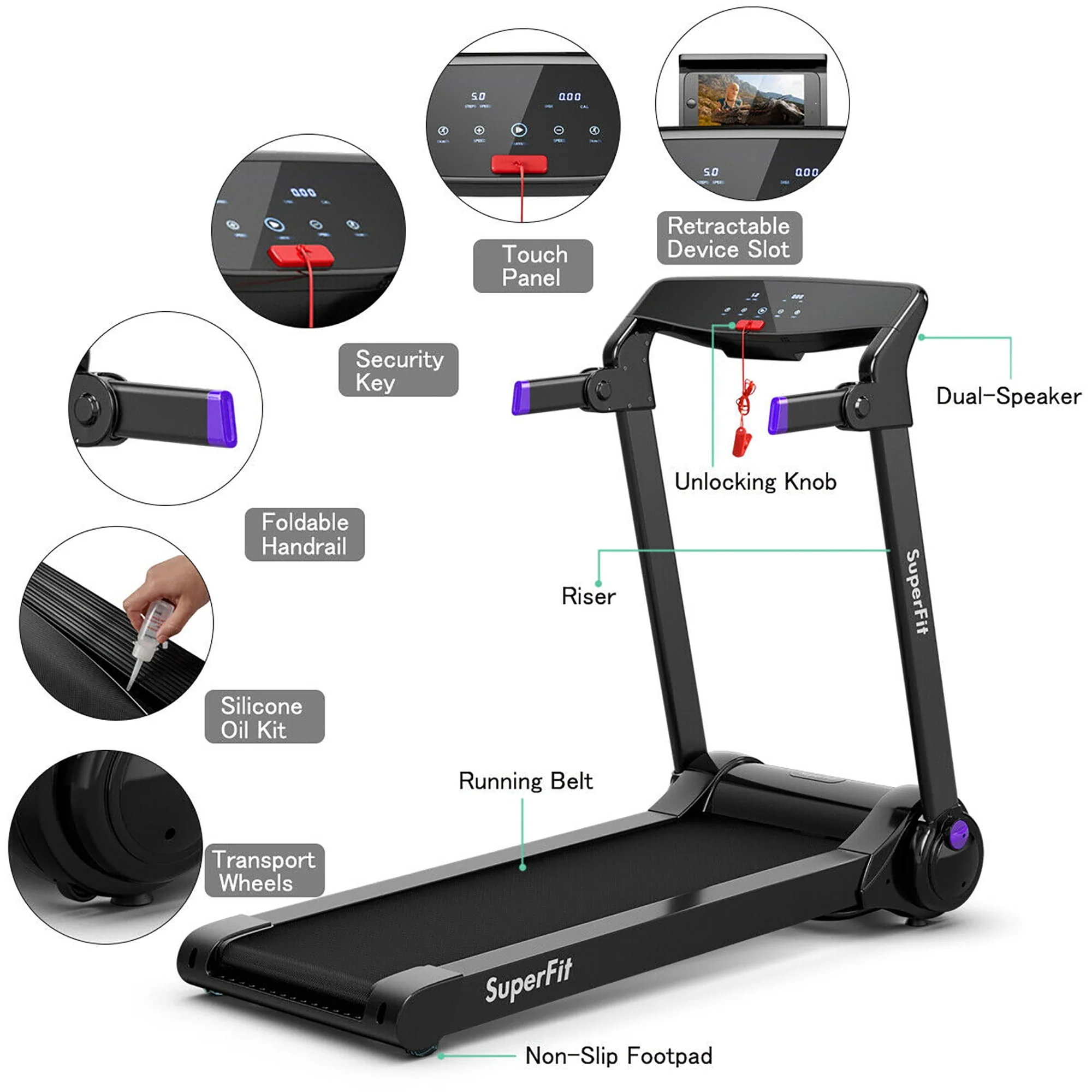 SuperFit 3HP Folding Electric Treadmill Running Machine w/ Speaker Red