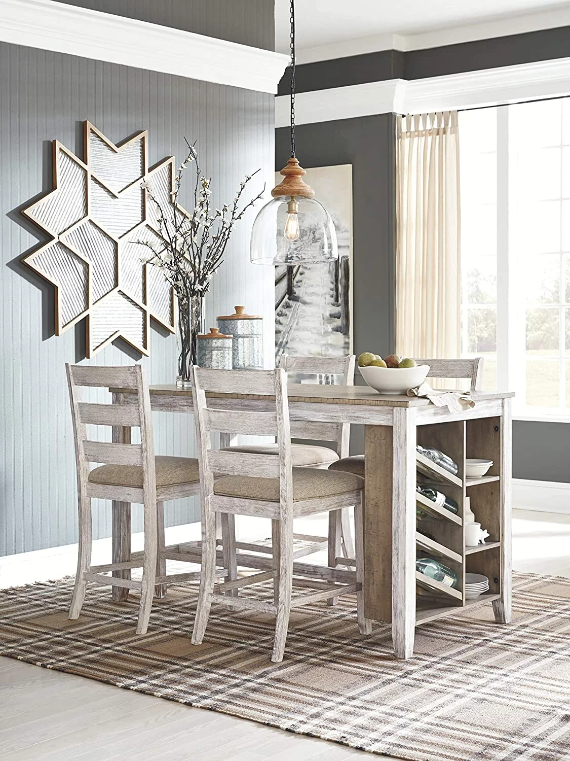 Signature Design by Ashley Casual Skempton Counter Height Dining Table  White/Light Brown