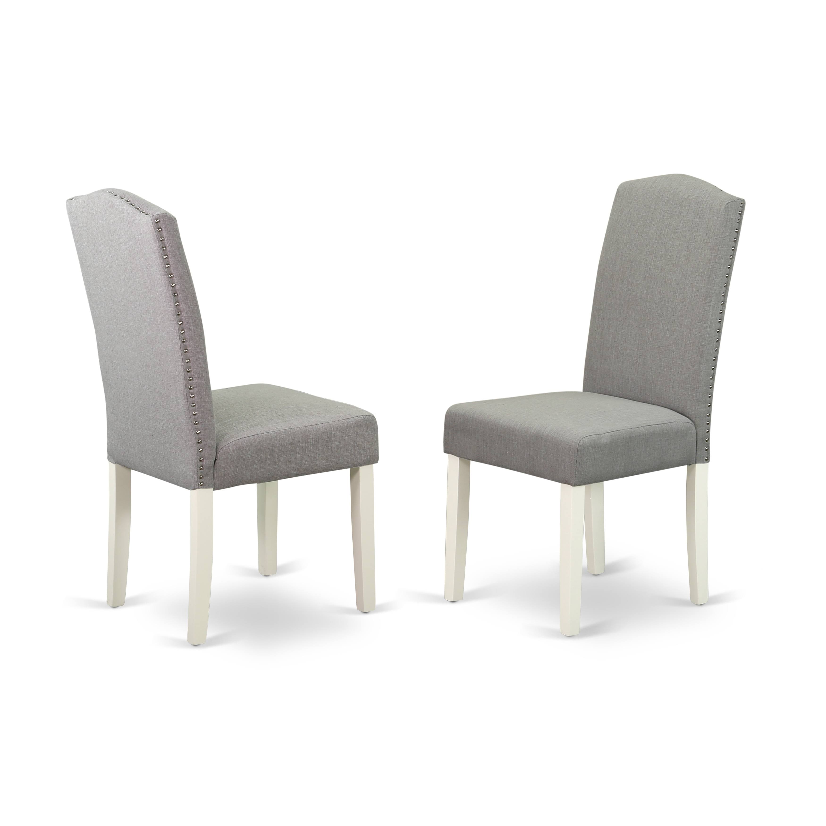 East West Furniture Encinal Parson Linen Fabric Chair - Set of 2-Color:Light Pickle/with Oak Leg, Gray