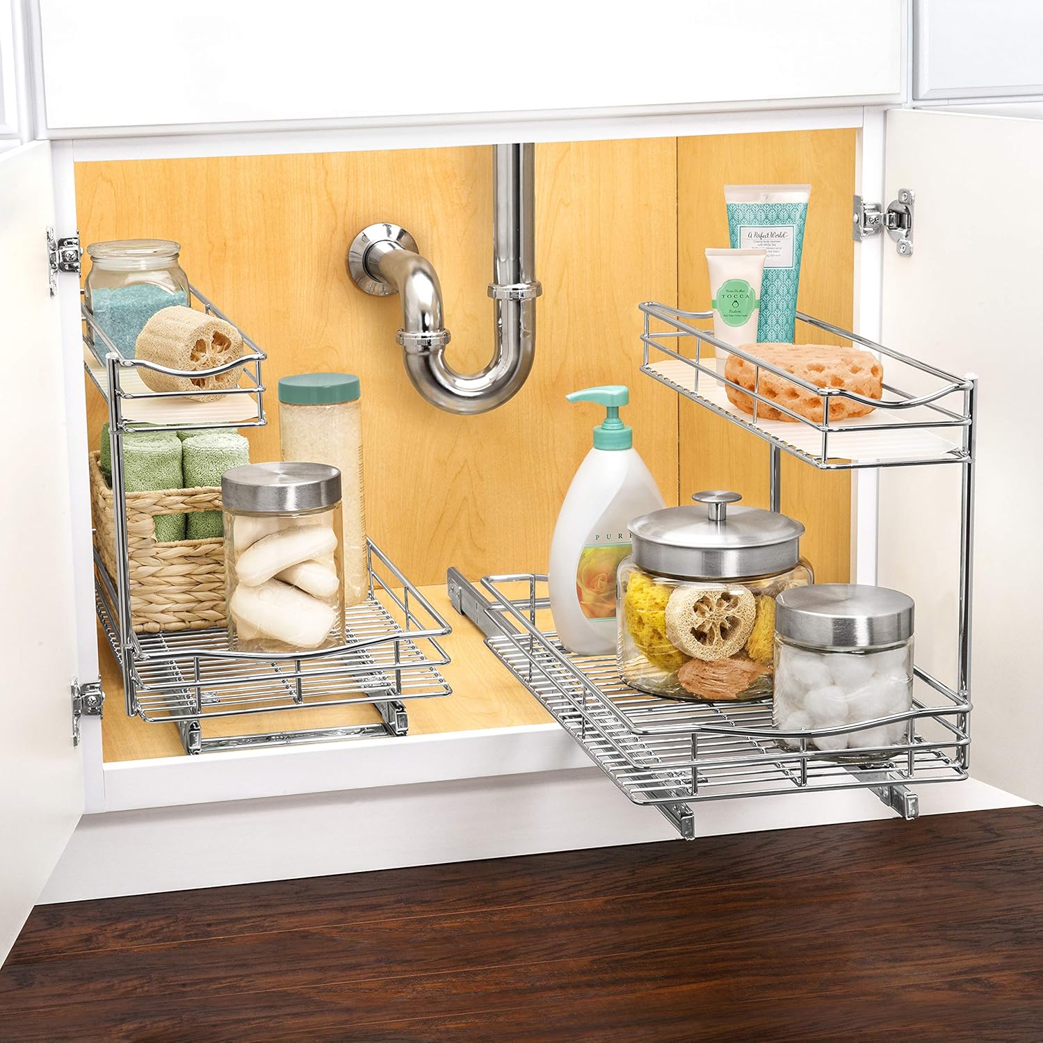 Lynk Professional&reg; Under Sink Cabinet Organizer Pull Out Two Tier Sliding Shelf, 11.5w x 18d x 14h-Inch, Chrome
