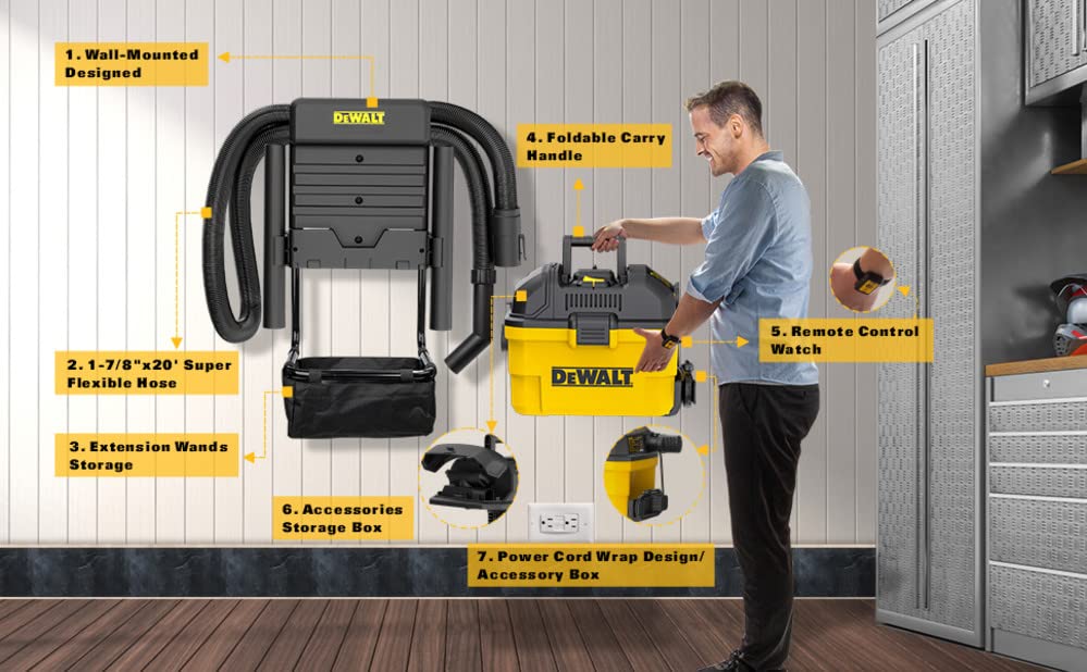Dewalt Horsepower Wall Mounted Garage Wet Dry Vacuum Cleaner Dxv06G Corded Electric