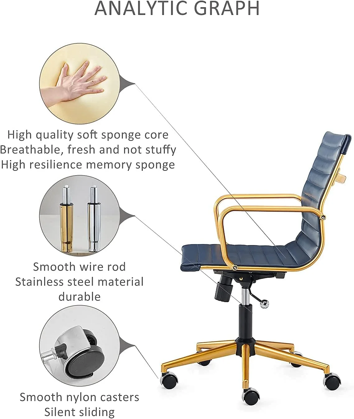Executive Office Chair Office Chair Rolling Office Chair With Back Support Ergo Office Chair With Caster Wheels Office Chair For Heavy People 320Lbs Swivel Office Chair (GD-Blue)