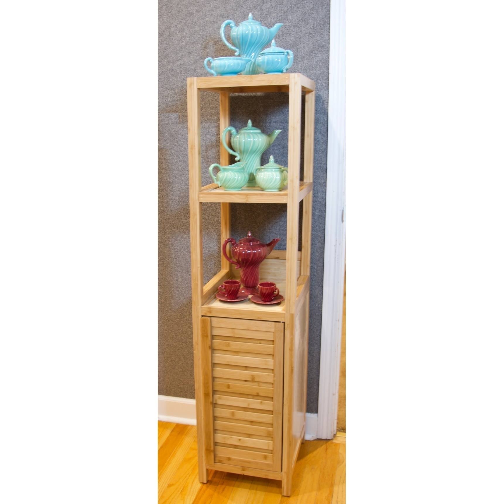 Porch u0026 den Burning Tree Solid Bamboo Spa Storage Tower Cabinet - Tan