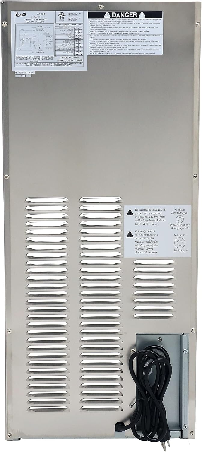 Avanti Elite Series Built-in Ice Maker in Stainless Steel OIM1550U3S | Large Clear Ice Cubes, 25 lbs. Freezer Storage, Under Counter or Cabinet | Outdoor Ice Machines, Commercial, for Home Kitchen