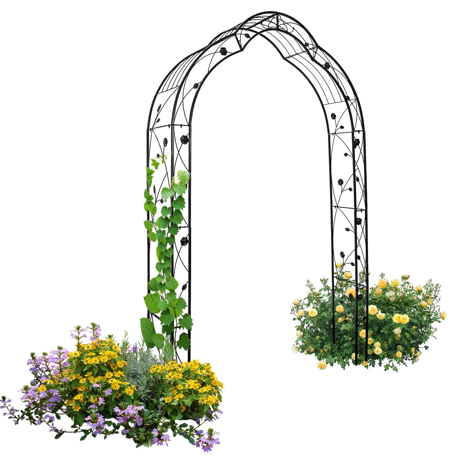 Metal Garden Arch, 81.3" Diameter x 114.2" High, Iron Birdcage-Shaped Garden Gazebo for Wedding Ceremony, Outdoor, Climbable Vine, Rose, Dark Rust Color, Black