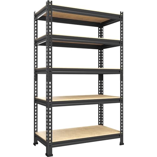 PrimeZone 2 Pack Storage Shelves 48" x 24" x 72" - 5 Tier Heavy Duty Adjustable Garage Storage Shelving, Metal Storage Utility Rack Shelf Unit for Warehouse Pantry Closet Kitchen, Black
