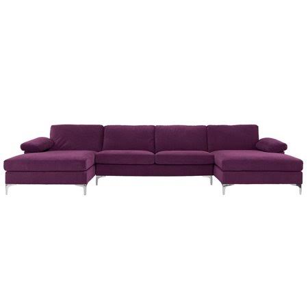 Modern U-Shape Velvet Sectional, Purple