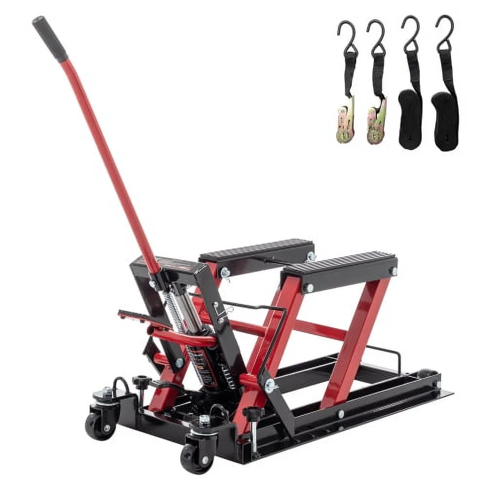 Hydraulic Motorcycle Lift Jack, 1500 LBS Capacity Foot-Operated Motorcycle Lift Table, ATV Scissor Lift Jack with 4.5" - 15" Lifting Range, Portable Motorcycle Lift Table with Wheels - Curated Treasures Market