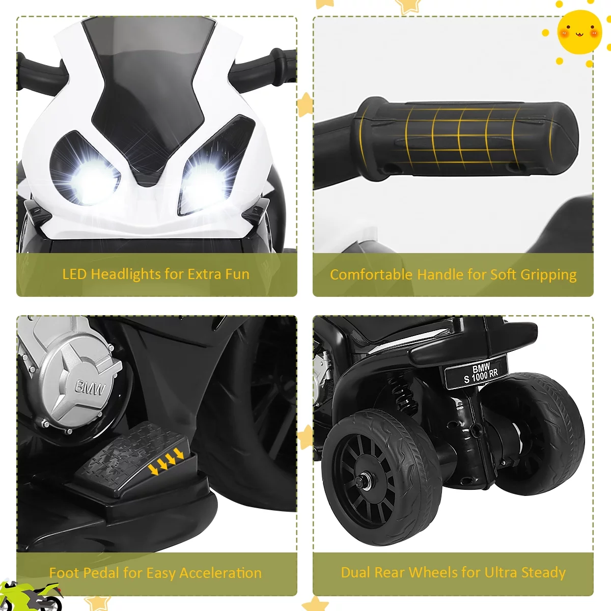Costway Kids Ride On Motorcycle BMW Licensed 6V Electric 3 Wheels Bicycle with Music & Light (Suitable for 18-36 Months Age)