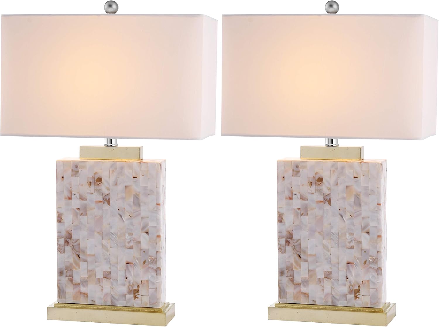 Safavieh Lighting Collection Tory Nautical Ivory Shell 25-inch Bedroom Living Room Home Office Desk Nightstand Table Lamp (Set of 2) - LED Bulbs Included