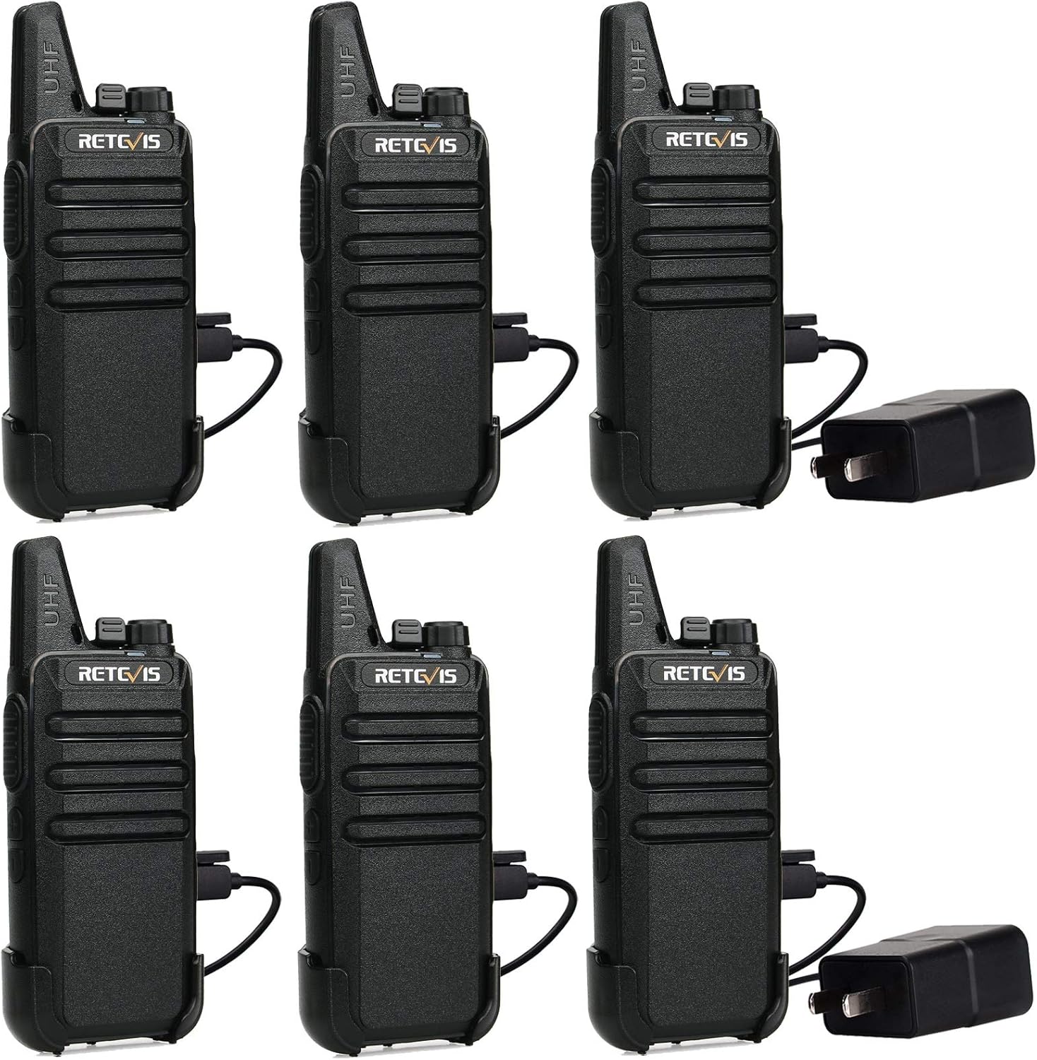 Retevis RT22 Walkie Talkies Rechargeable Hands Free 2 Way Radios Two-Way Radio(6 Pack) with 6 Way Multi Gang Charger