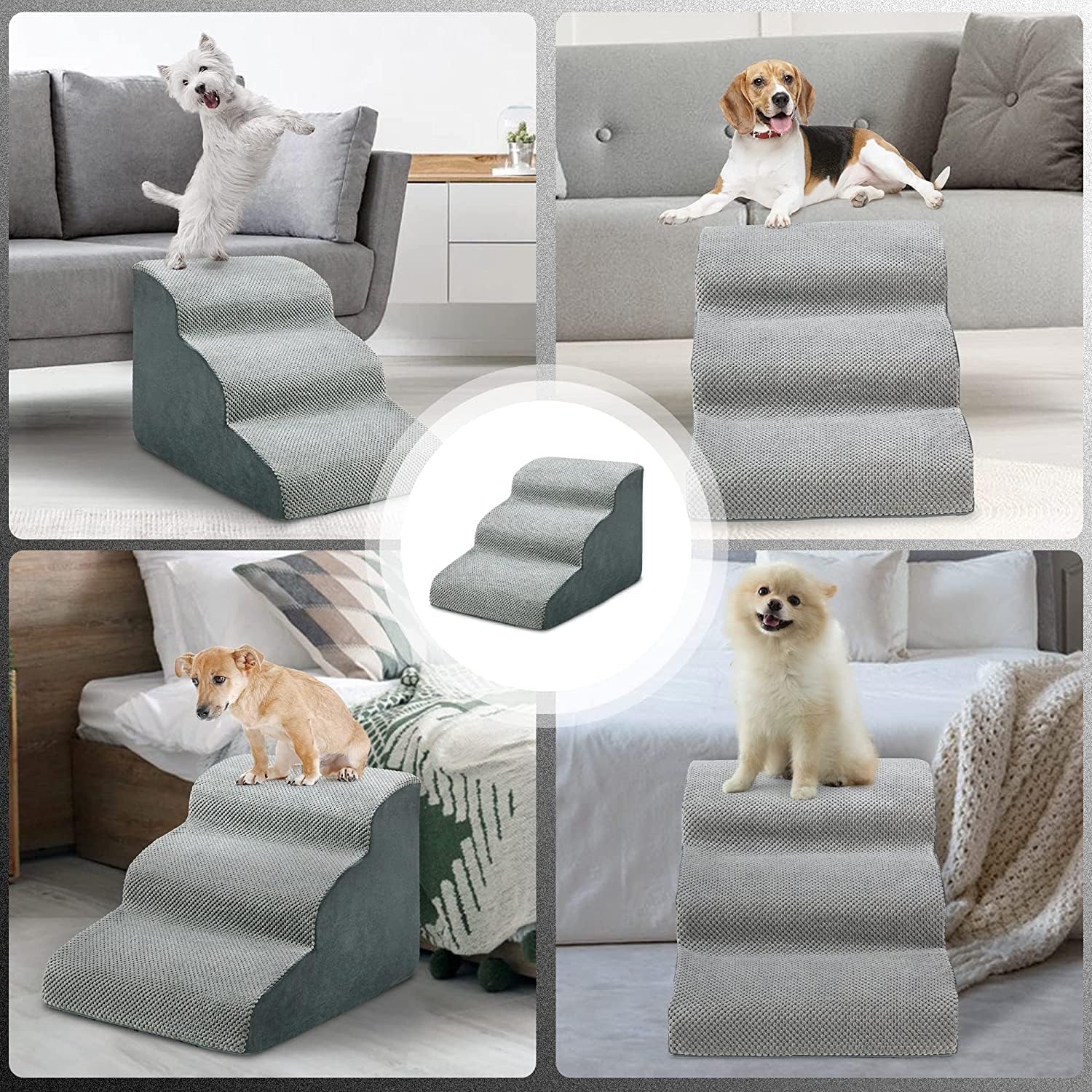 MALOROY Foam Dog Ramps, Dog Stairs Ladder Pet Ramp Stairs Non-Slip Pet Step for Older Dogs, Pet with Joint Pain, Sofa Bed Ladder for Cats (Grey)