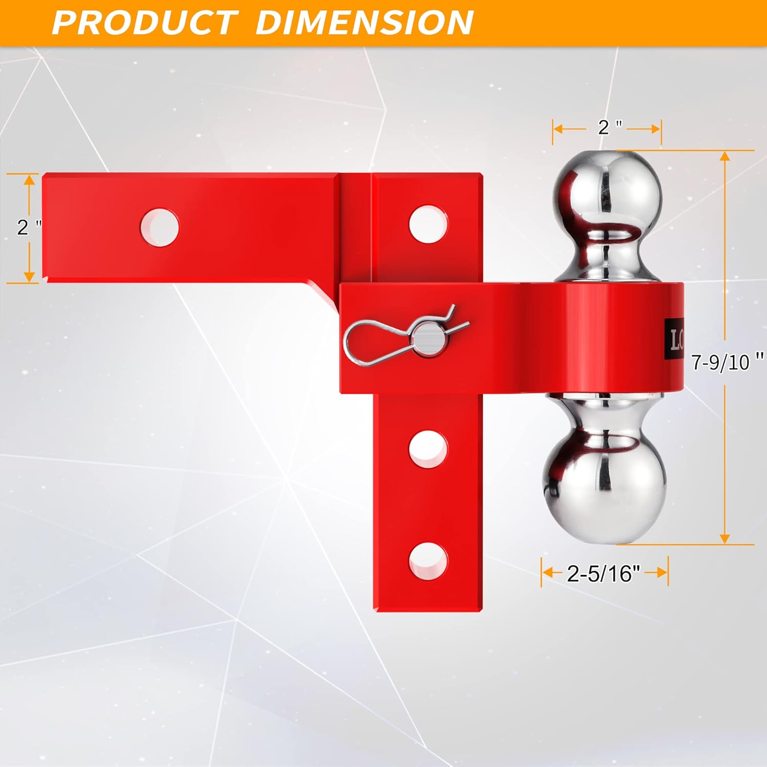 LOCAME Adjustable Trailer Hitch, Fits 2-Inch Receiver, 6-Inch Drop/Rise Aluminum Drop Hitch, Tow Hitch for Heavy Duty Truck with Double Stainless Steel Pins, Red, LC0001