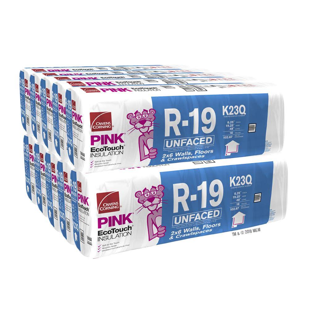 Owens Corning R-19 Unfaced Fiberglass Insulation Batt 19.25 in. x 48 in. (10-Bags) 187956 - Megean