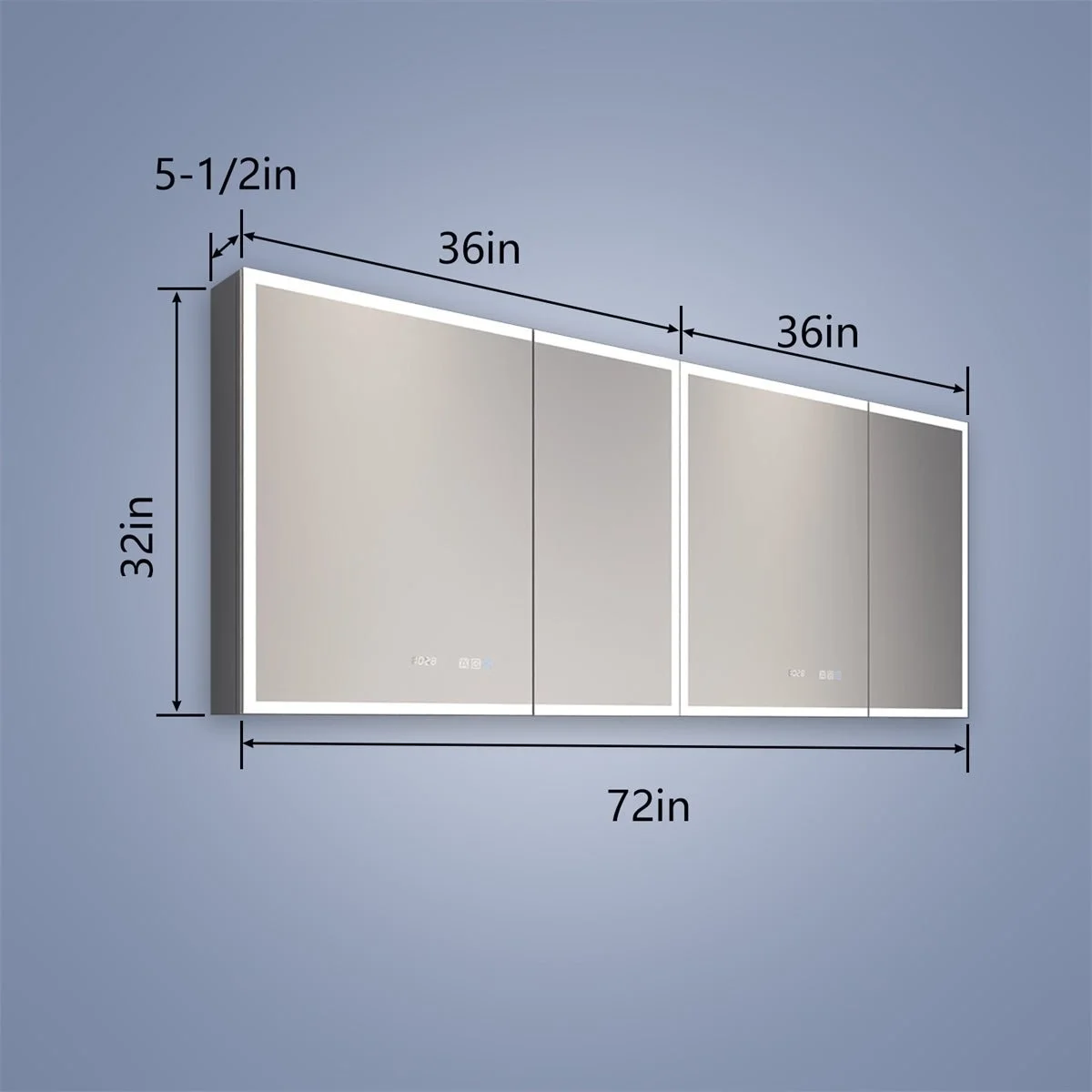 Rim 72" W x 32" H Lighted Medicine Cabinet Recessed or Surface led Medicine Cabinet with Outlets and USBs
