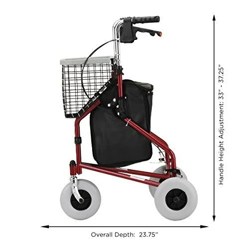 Nova Traveler 3-Wheeled Rollator Walker, Red