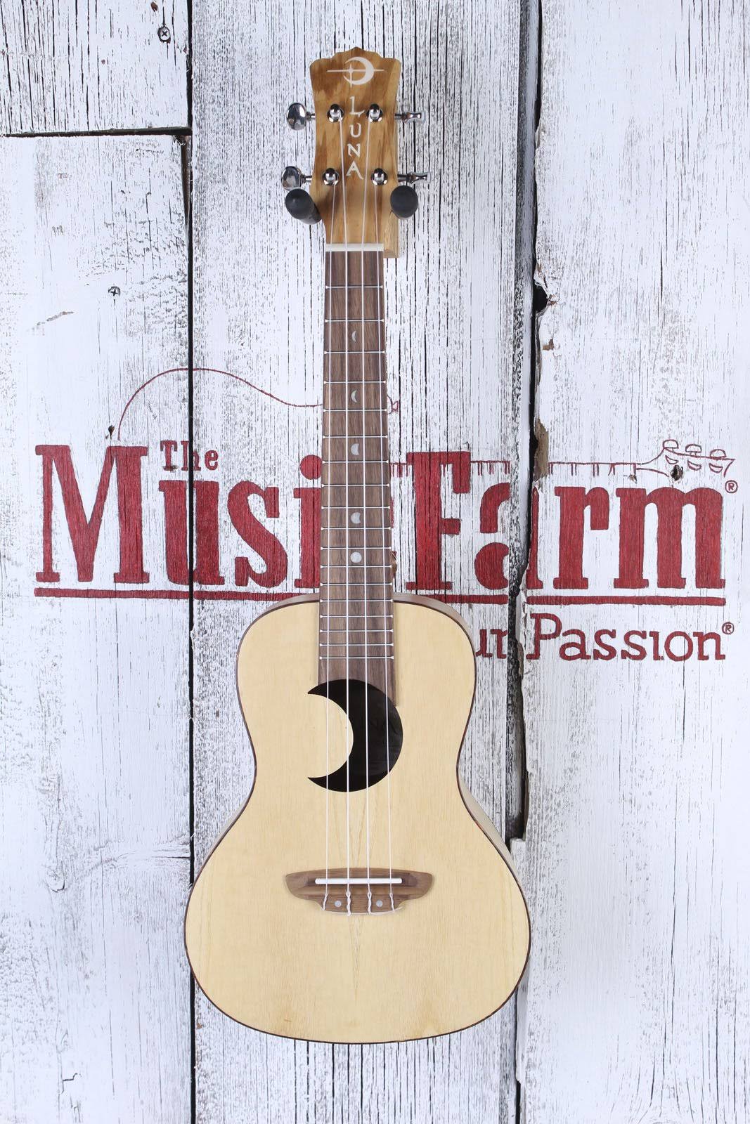 Luna Concert Olive Ash Burl Crescent Ukulele