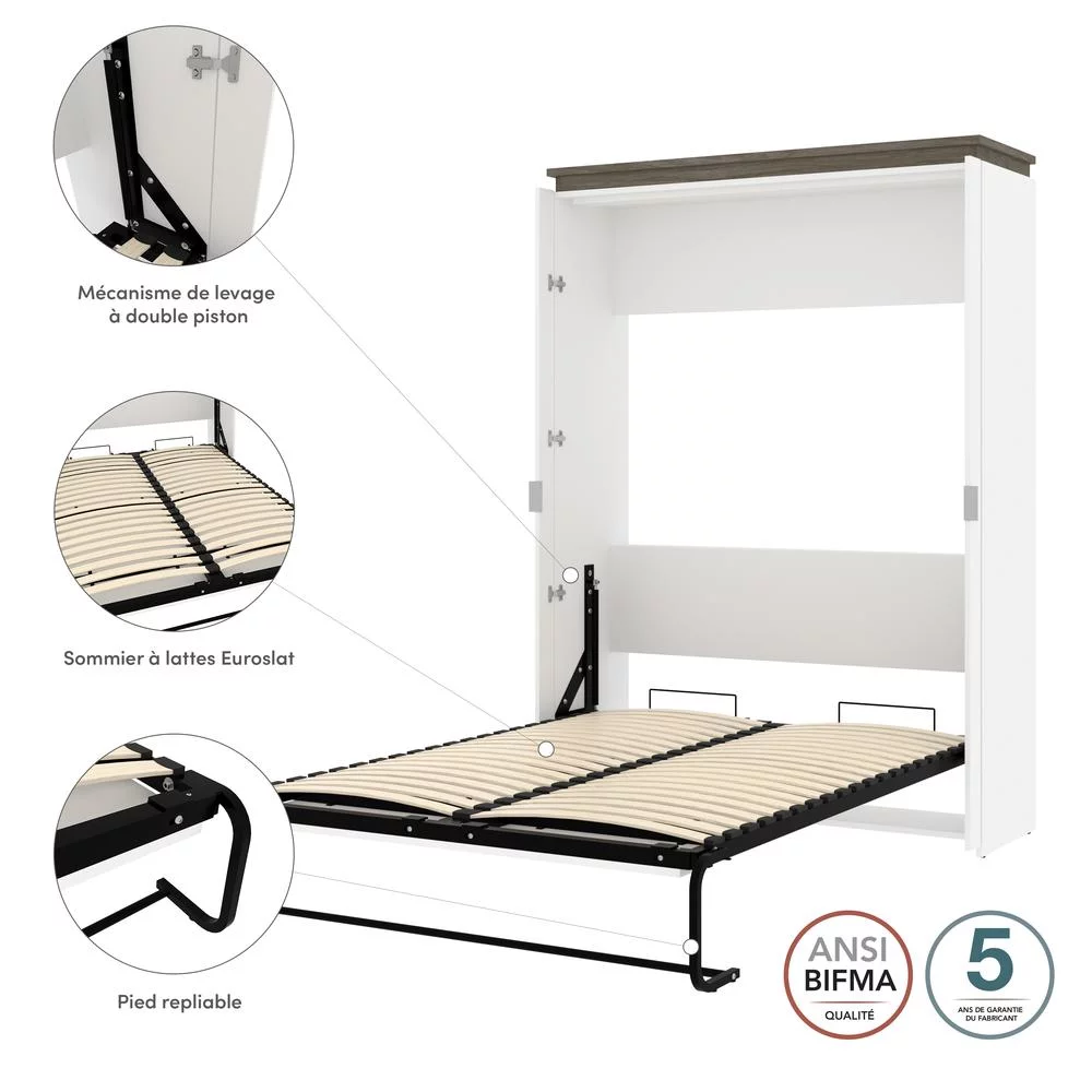 Bestar Orion 61" Full Murphy Bed in White and Walnut Gray