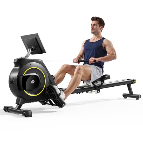 Rowing Machine for Home, 350 LB Capacity, 16-Level Silent Resistance, Magnetic Rowing Machines for Home Foldable, Full-Body Workout Compact Rowing Machine for Cardio & Strength with APP Support