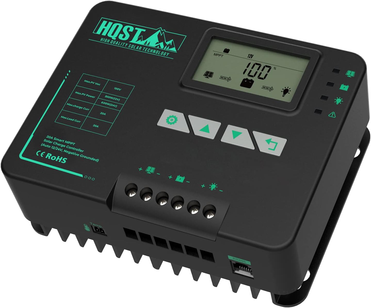 HQST MPPT Solar Charge Controller 40 Amp Negative Ground Controller with Bluetooth LCD Display, 12V/24V DC Input Solar Panel Regulator for Gel Sealed Flooded and Lithium Battery