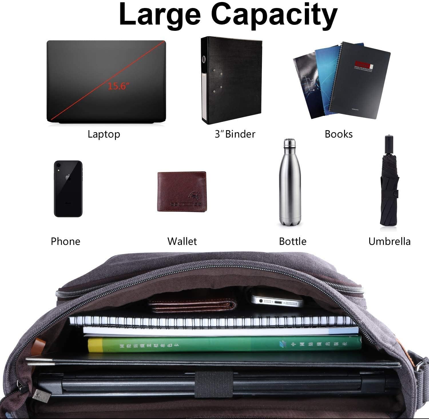 Estarer Laptop Messenger Bag 17-17.3 Inch Water-resistance Canvas Shoulder Bag for Work College