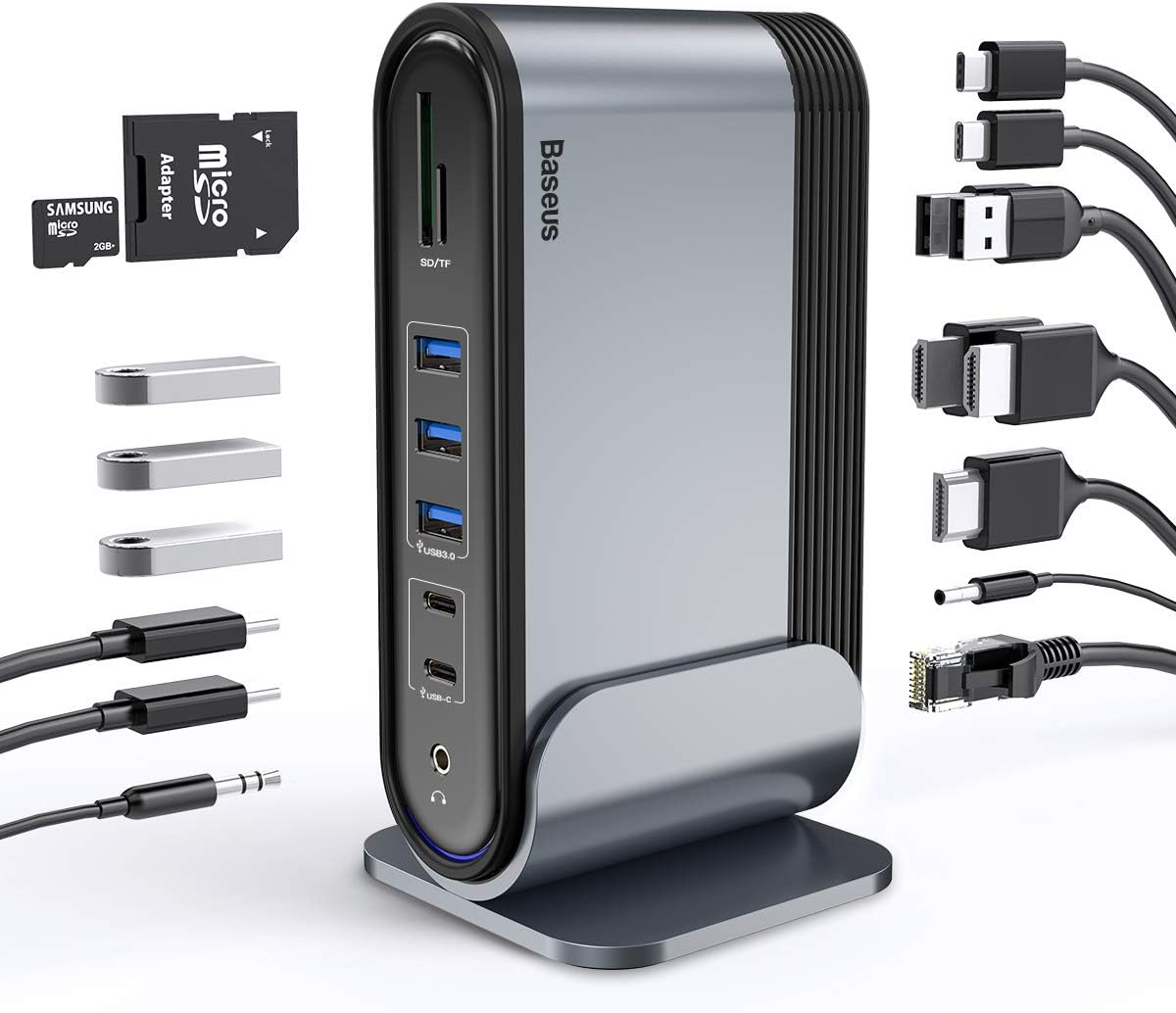 Baseus 17-in-1 USB C Docking Station to Cast on 3 Monitors, 4K USB C Dock Laptop Docking Station with 100W PD USB-C Port, 4K HDMI*3, USB 3.0*5, LAN, SD/TF Cards Reader, Audio Port for Windows, Mac