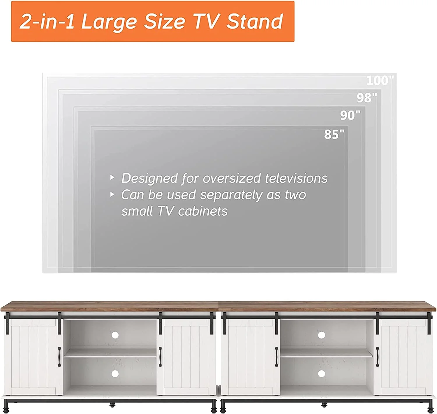 WAMPAT Farmhouse TV Stand for Up to 110 Inch TV, Sliding Barn Door Wood Entertainment Center with Media Console Storage Cabinet & Adjustable Shelves for Living Room, 116'', White