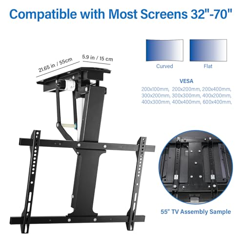 TOPSKY Electric Ceiling TV Mount with Remote, Motorized Flip Down Pitched Roof TV Mount for 32 to 70 Inch Flat Screen TVs