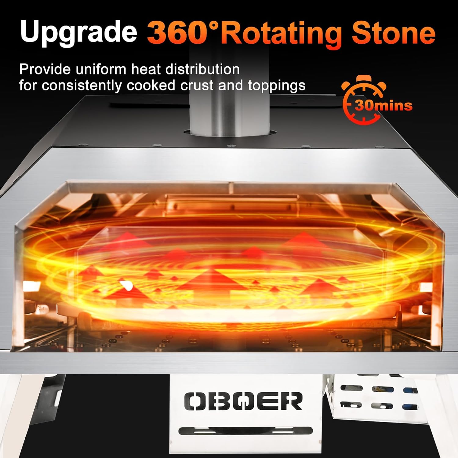 Multi-Fuel Pizza Oven Outdoor with 360°Auto Rotate, 13” Gas Propane & Wood Fired Pizza Maker, Stainless Steel 3-Layer Oven, Portable Pizza Maker with Built-in Thermometer