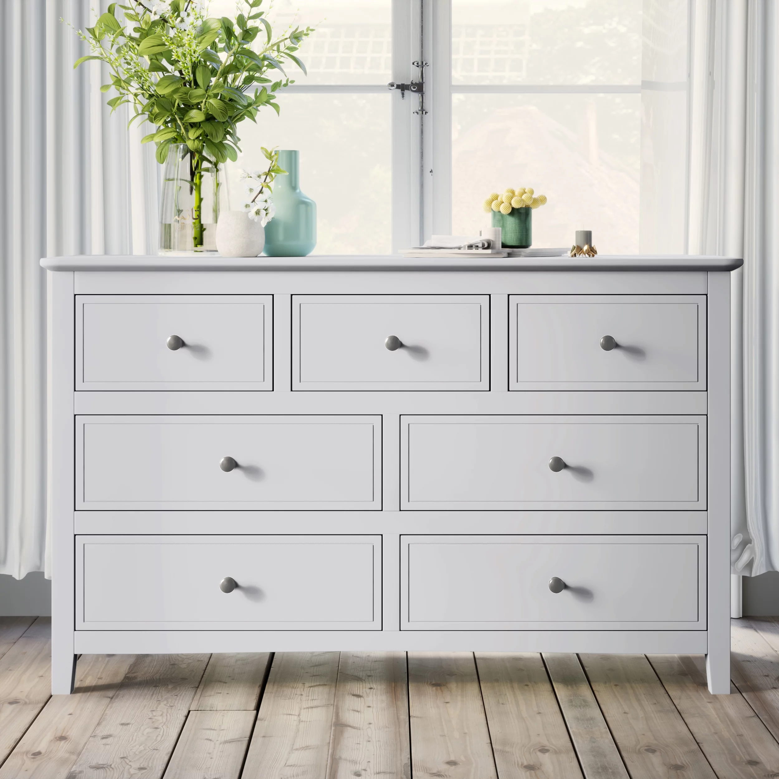 CoSoTower White Solid Wood 5 Pieces King Bedroom Sets(Bed+Nightstand*2+Chest+Dresser)